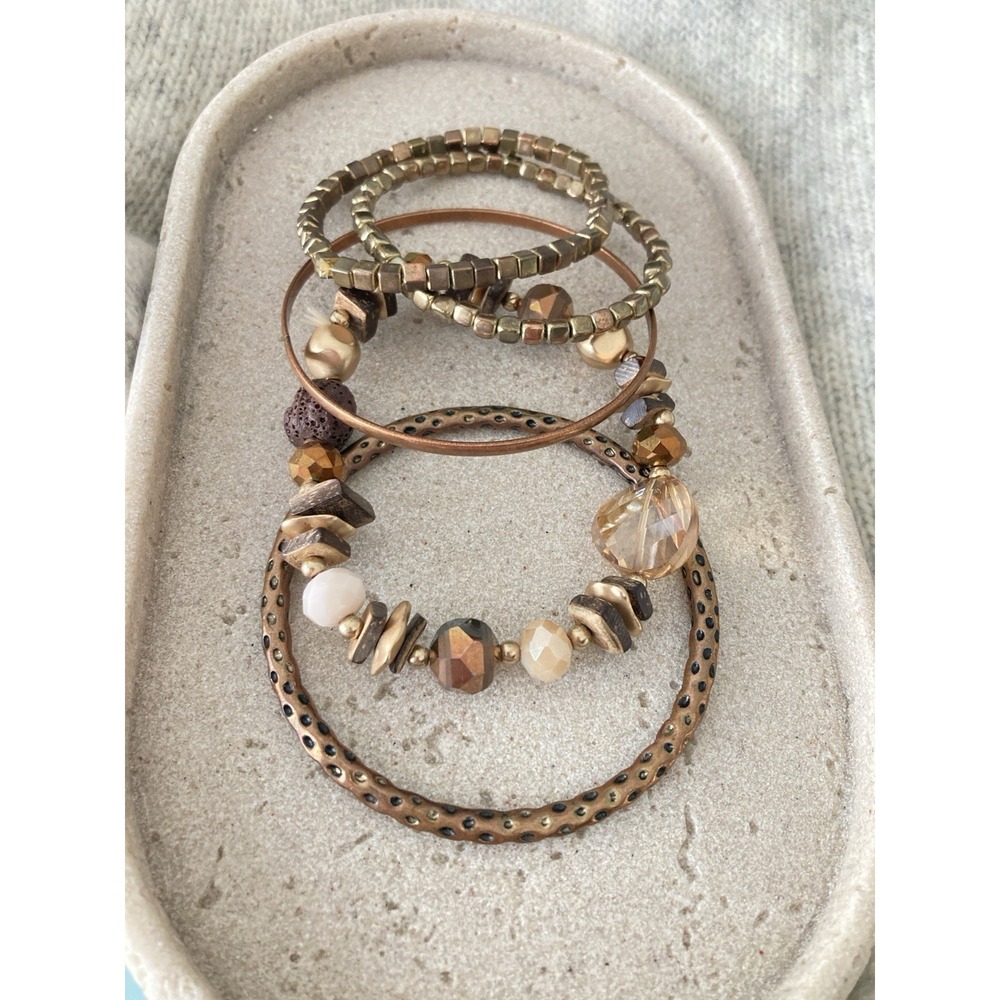 Rustic‎ Boho Bracelet Set Of 5 In Earthy Browns Beaded & Bangles Artisan